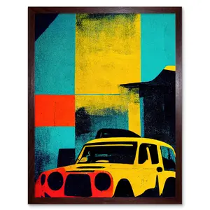 Warhol Inspired Modern Abstract Car Taxi - Print Brown Framed Paper / 43cm H x 33cm W x 2cm D