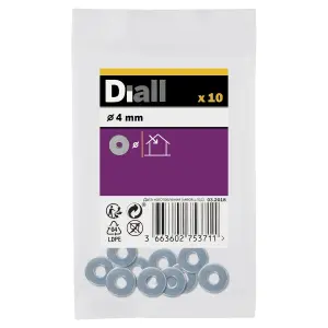 Diall M4 Carbon steel Flat Washer, (Dia)4mm, Pack of 10