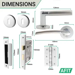 AFIT Door Handle Sash Lock Set - Polished/Satin Chrome Finish - 64mm Lock 76mm Hinges Boston Range