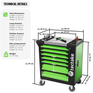 Tool Box - 1599 piece tool set, 7 drawers, lockable side compartment - black