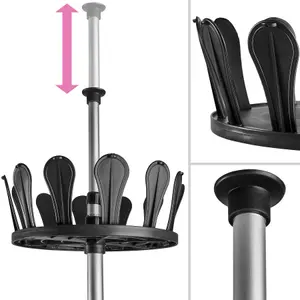 Shoe Rack - storage carousel, 8 rotating tiers for 96 shoes, height-adjustable clamping mechanism - black