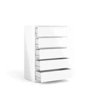 Esla High gloss white 5 Drawer Wide Chest of drawers (H)1110mm (W)770mm (D)500mm