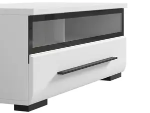 White Gloss TV Cabinet TV Unit Entertainment Stand Glass Drawer Black Rim Fever