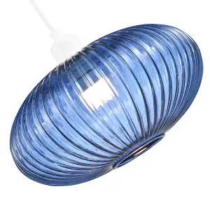 Modern Designer Navy Midnight Blue Line Ribbed Glass Oval Pendant Lamp Shade