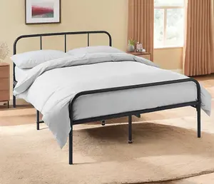 House of Home Double Size Bed Frame Black Metal Rounded Headboard Easy Assembly Bed