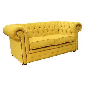 Chesterfield 2 Seater Cantare Mustard Yellow Easy Clean Fabric Sofa In Classic Style