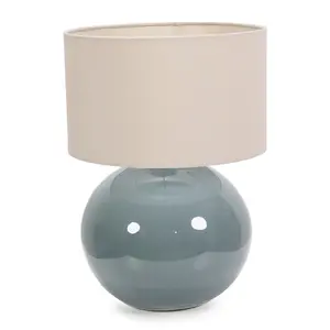 ValueLights Bosco Eucalyptus Ceramic Table Lamp with Natural Drum Shade - LED Bulb Included