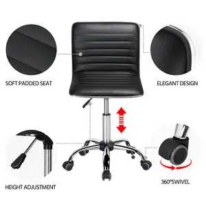 Yaheetech PU Leather Armless Desk Chair for Home Office - Black