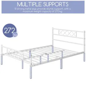 Yaheetech White 5ft King Metal Bed Frame with Cross-design Headboard & Footboard