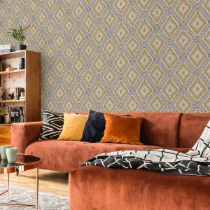 Superfresco Easy Grey & yellow Woven effect Geometric Textured Wallpaper