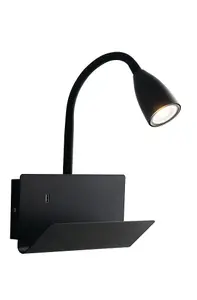 Luminosa Gulp Flexible Arm Reading Usb Wall Lamp Shelf, Black, GU10