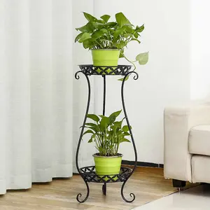 2 Tier Black Metal Tall Vintage Plant Stand for Corner Display 64cm (H)