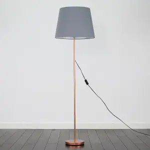 ValueLights Modern Copper Metal Standard Floor Lamp With Grey Tapered Shade - Includes 6w LED Bulb 3000K Warm White