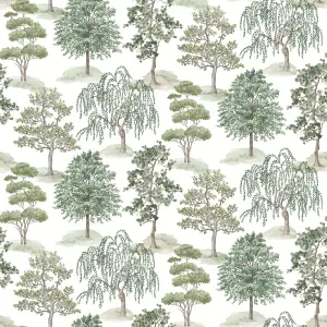 Rasch Cotswold Green Water coloured effect Trees Smooth Wallpaper