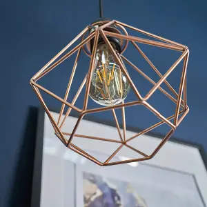 ValueLights Diablo Pair of Modern Geometric Copper Metal Basket Cage Ceiling Pendant Light Shades