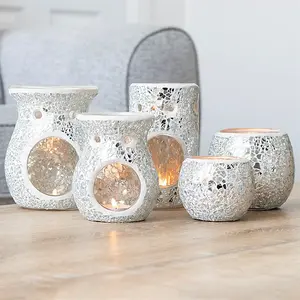 Silver Pillar Crackle Glass Oil Burner (Height) 14.5 cm