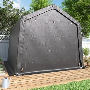 10x10FT Galvanized Tube Storage Shed Dark Grey with Roll-up Door