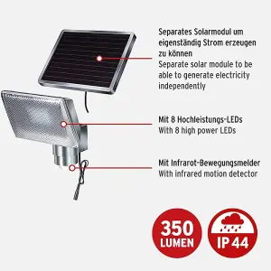 Brennenstuhl Solar-Powered Floodlight Light Security Light With PIR Motion Sensor - Aluminium