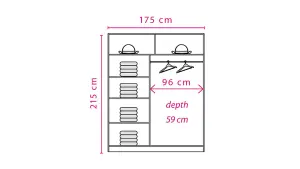 Effect 2 Mirrored Sliding Door Wardrobe in Anderson Pine (White) - W1750mm H2160mm D590mm, Spacious and Bright