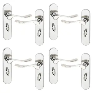 URBNLIVING 174mm Length 8 Pcs Berkshire Metal & Polished Nickel Lever Latch Door Bathroom Handle Set