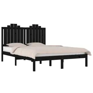 Berkfield Bed Frame Black Solid Wood Pine 140x190 cm