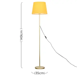 ValueLights Modern Standard Floor Lamp In Gold Metal Finish With Mustard Tapered Shade