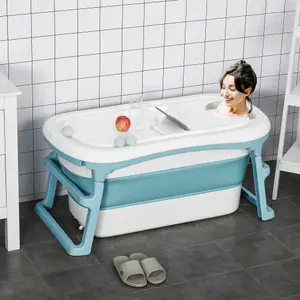 HOMCOM Foldable Bathtub Kids Bath Tub with Lid Large Bathtubs for 1 - 12 Years