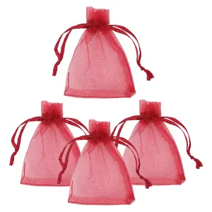 Neel Blue Pack of 100 Organza Bags, 7cm x 9cm Gift Bags Sheer Drawstring Pouches, Burgundy