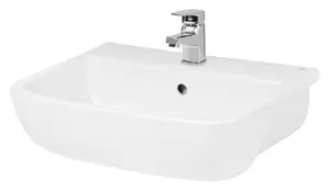 Square Ceramics Semi Recessed 1 Tap Hole Minimalist Basin (Tap Not Included), 520mm - Balterley