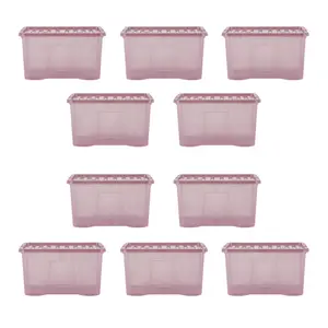 Wham Crystal 10 x 60L Plastic Storage Boxes with Lids. Large Size, Strong. Made in the UK Tint Dusky Orchid