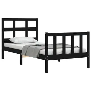 Berkfield Bed Frame with Headboard Black Small Single Solid Wood