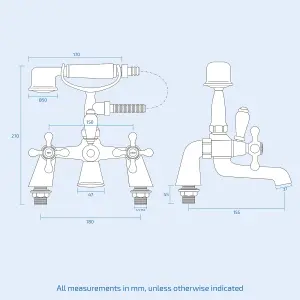 Nes Home Victorian Traditional Deck Mounted Cross Head Bath Shower Mixer Tap With Handheld Kit