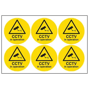 CCTV IN OPERATION 6x Security Sign - Self Adhesive 100mm Diameter