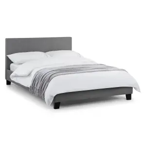 Premium Light Grey Linen Fabric Style Bed Frame - Double 4'6" (135cm)