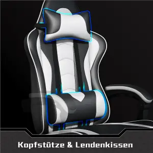 Yaheetech Erogonomic Gaming Chair with Massage Lumbar Pillow - White