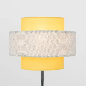 ValueLights Weaver Pair of Weaver Chrome Touch Table Lamps with Mustard and Grey Shades