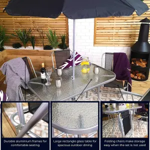 6 Person Garden Furniture Patio Set Table, 6 Chairs & Parasol