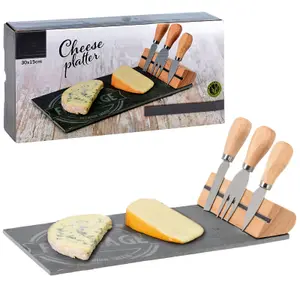 URBNLIVING 30cm Length Cheese Platter With Stainless Steel Cutter Serving Platter Gift Set