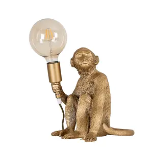 ValueLights Modern Metallic Gold Painted Monkey Design Table Lamp - Includes 6w LED Filament Globe Bulb 2700K Warm White