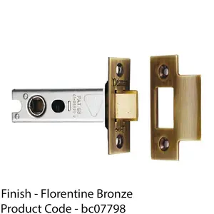 64mm Heavy Sprung Tubular Door Latch Square Strike Plate Forend Antique Bronze