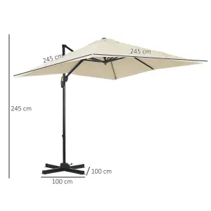 Outsunny 2.5 x 2.5m Patio Offset Parasol Umbrella Cantilever Hanging Aluminium Sun Shade Canopy Shelter, Cross Base, Cream White