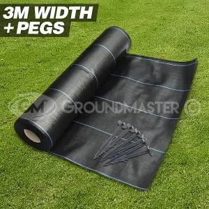 3m x 25m Weed Suppressant Garden Ground Control Fabric + 50 Pegs