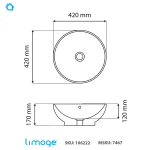 7467 Ceramic 42cm Vert Coned Countertop Basin