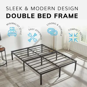 House of Home Double Platform 6ft x 4ft Bed Frame Durable Metal Black Powder Coating