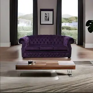 Chesterfield 3 Seater Sofa Velluto Amethyst Purple Fabric In Buckingham Style