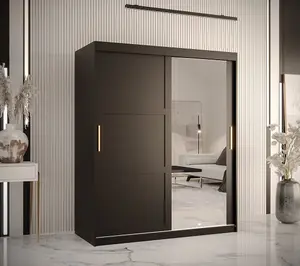 Ramiro II Contemporary 2 Sliding Door Wardrobe 5 Shelves 2 Rails Black Matt (H)2000mm (W)1500mm (D)620mm