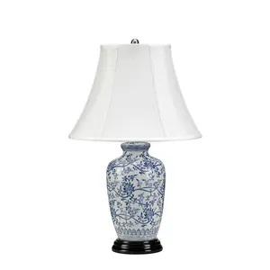 Table Lamp Chinese Porcelain Blue & White Wooden Base Blue LED E27 60W