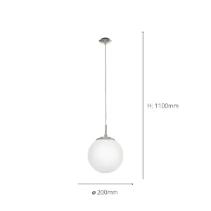 EGLO Rondo Satin Nickel And White Glass And Metal Pendant Light, (D) 20cm