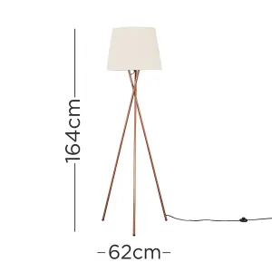 ValueLights Camden Modern Copper Metal Tripod Floor Lamp with Beige Tapered Shade - Includes 6w LED Bulb 3000K Warm White