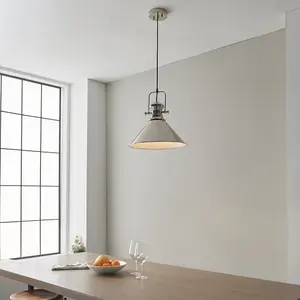 Minimalistic Light Ceiling Pendant Fitting - Polished Nickel & White Inner Shade